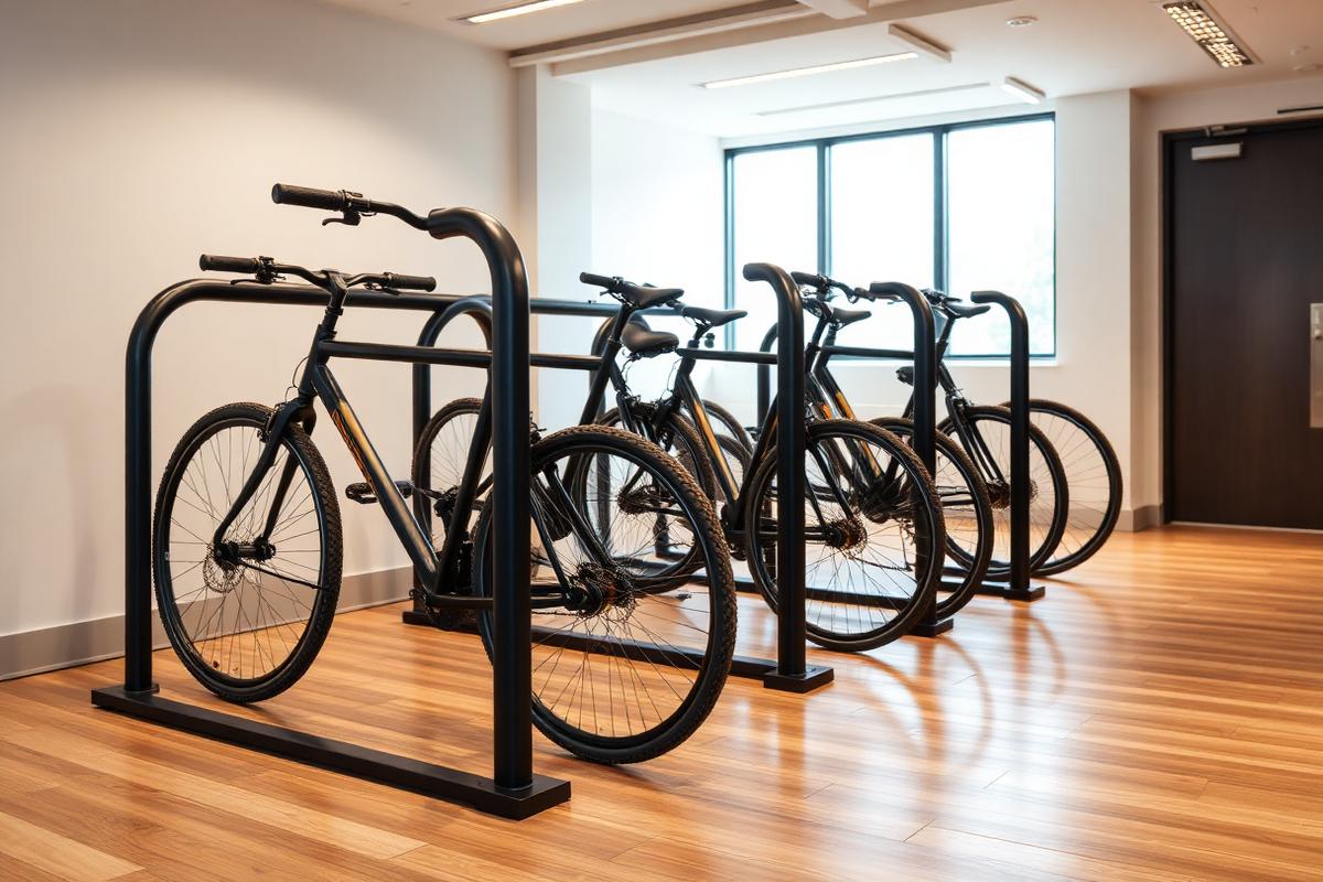 Secure bike parking area inside a modern office building